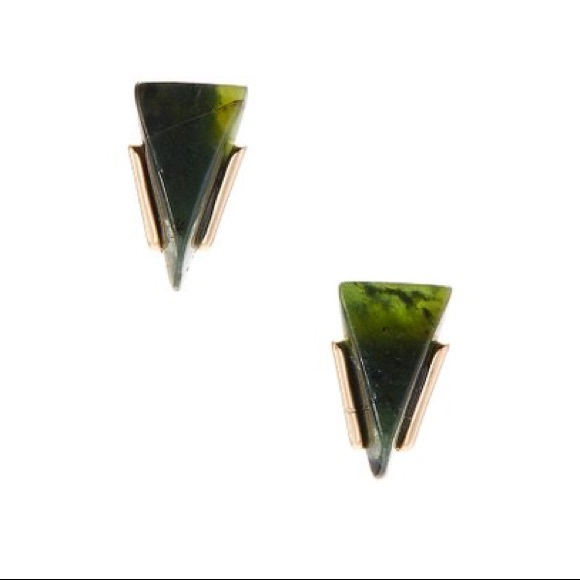 Green Triangle Stone Stud Earrings - Picture 2 of 3